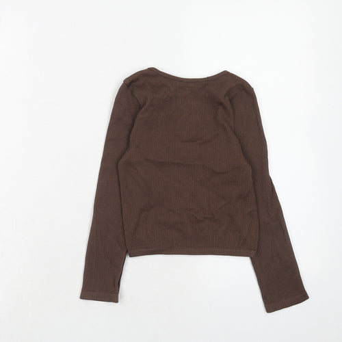 Zara Womens Brown Polyester Basic T-Shirt Size XS Round Neck