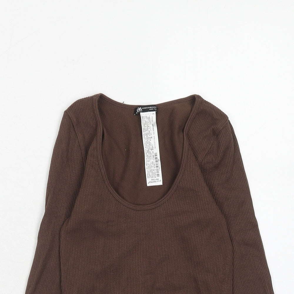 Zara Womens Brown Polyester Basic T-Shirt Size XS Round Neck