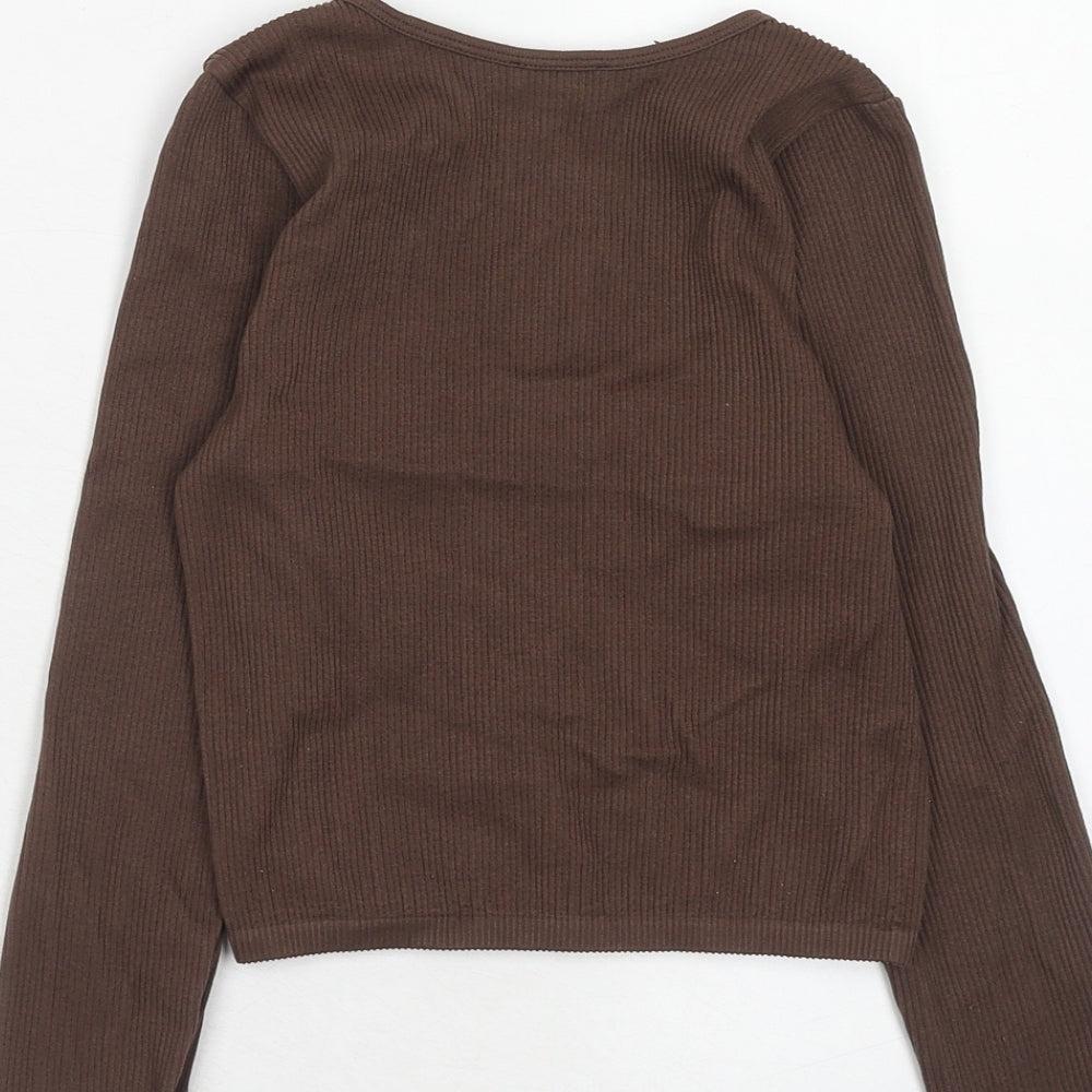 Zara Womens Brown Polyester Basic T-Shirt Size XS Round Neck