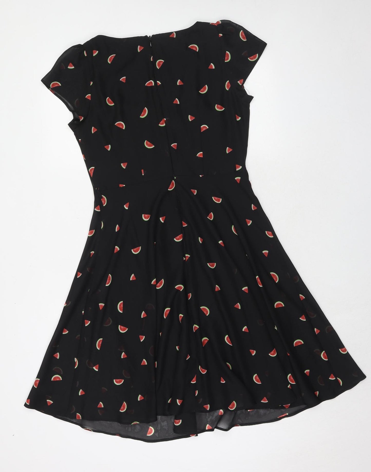 Dorothy Perkins Womens Black Geometric Polyester A-Line Size 12 Round Neck Zip - Watermelon Pattern
