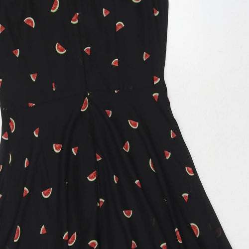 Dorothy Perkins Womens Black Geometric Polyester A-Line Size 12 Round Neck Zip - Watermelon Pattern