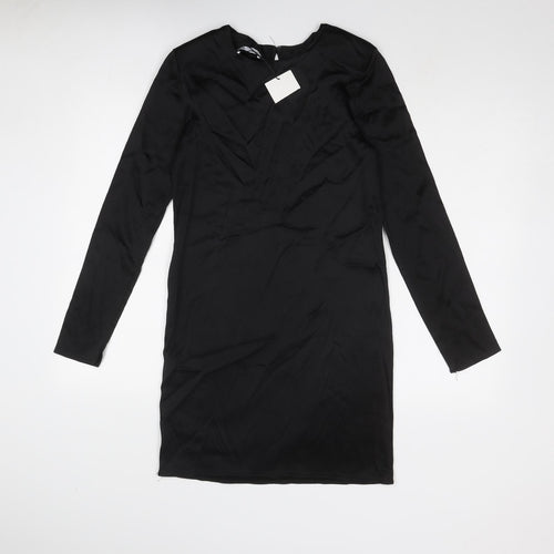 Zara Womens Black Polyester Mini Size M Boat Neck Button