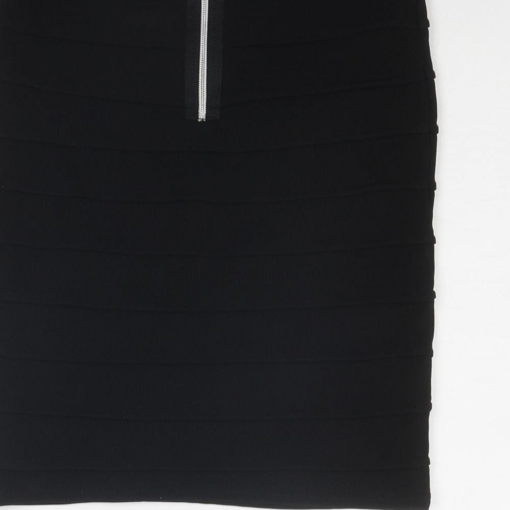 New Look Womens Black Polyester Bandage Skirt Size 10 Zip
