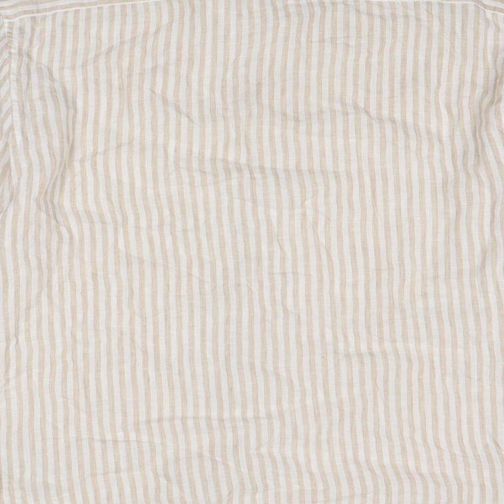 Marks and Spencer Mens Beige Striped Linen Button-Up Size L Collared Button