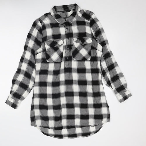So Fabulous Womens Black Plaid Viscose Shirt Dress Size 14 Collared Button