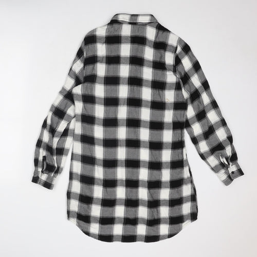 So Fabulous Womens Black Plaid Viscose Shirt Dress Size 14 Collared Button
