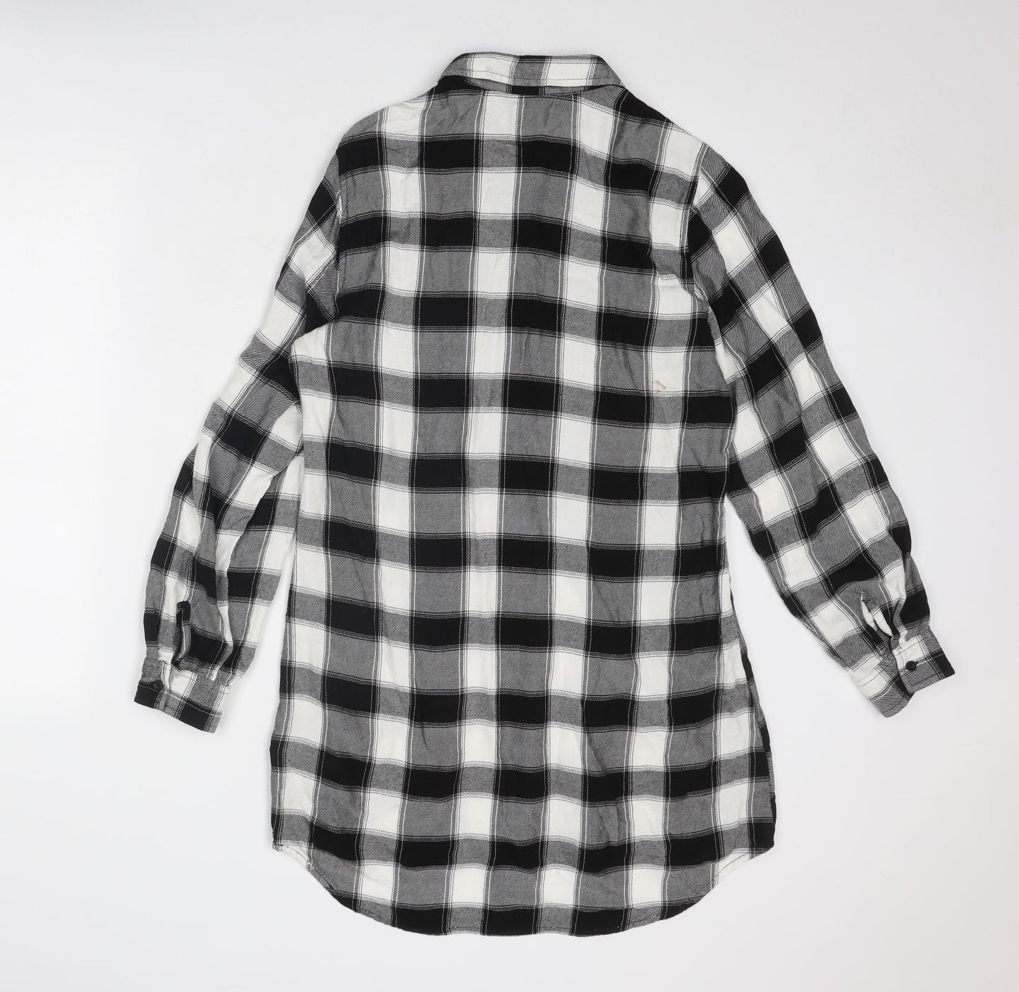 So Fabulous Womens Black Plaid Viscose Shirt Dress Size 14 Collared Button
