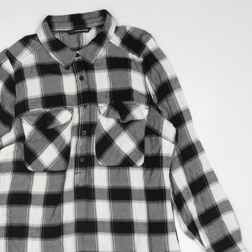 So Fabulous Womens Black Plaid Viscose Shirt Dress Size 14 Collared Button