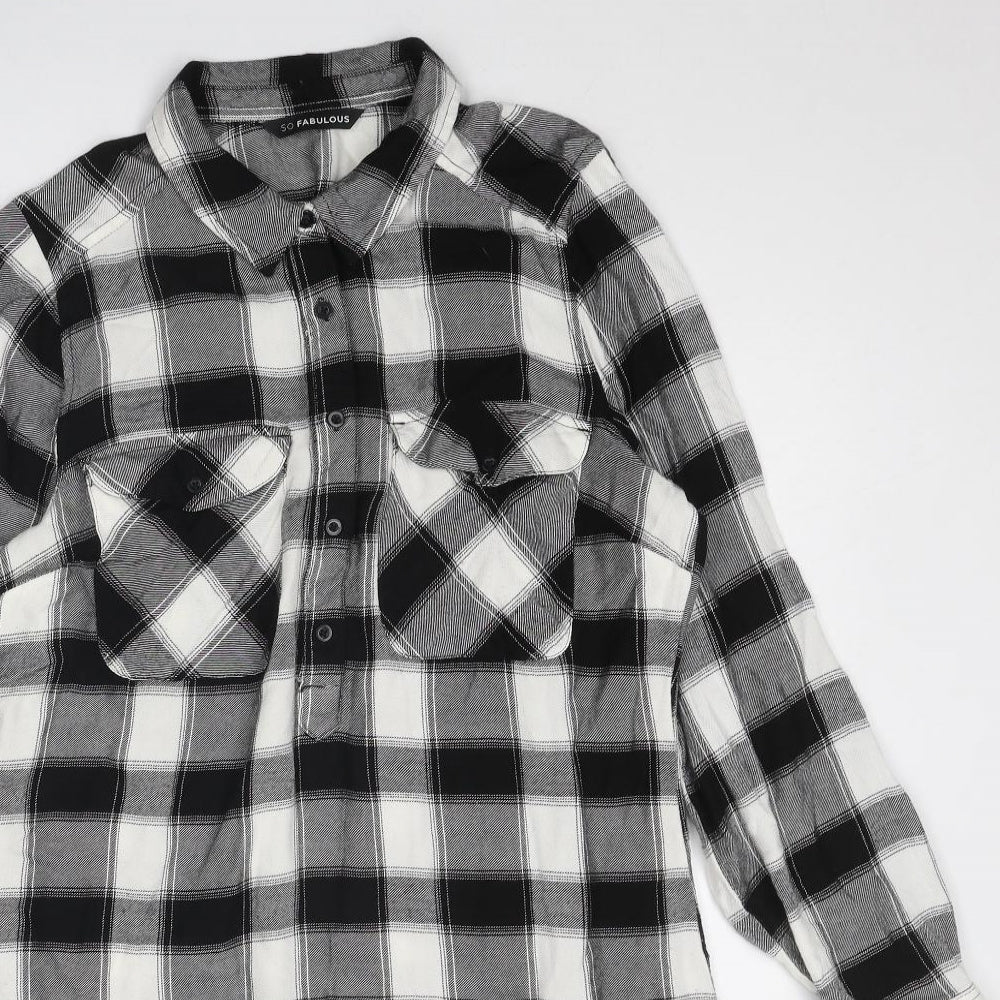 So Fabulous Womens Black Plaid Viscose Shirt Dress Size 14 Collared Button