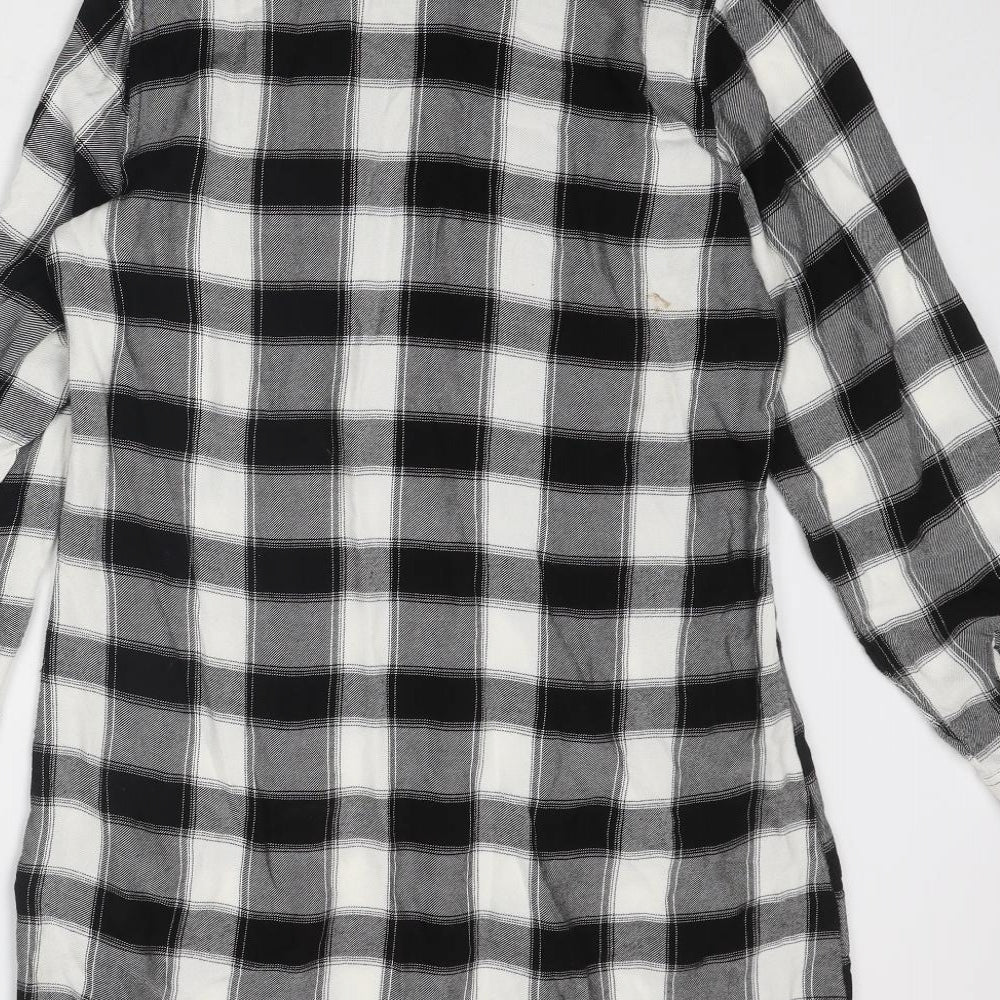 So Fabulous Womens Black Plaid Viscose Shirt Dress Size 14 Collared Button