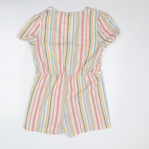 In the Style Womens Multicoloured Striped Linen Playsuit One-Piece Size 14 Snap
