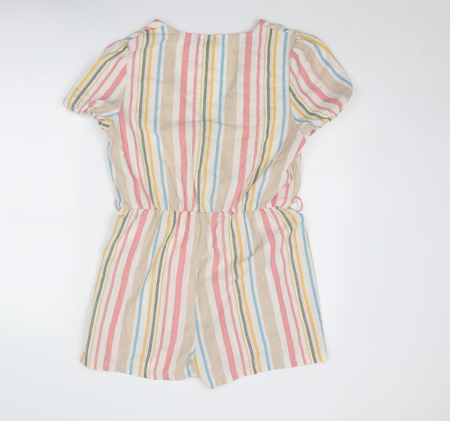 In the Style Womens Multicoloured Striped Linen Playsuit One-Piece Size 14 Snap