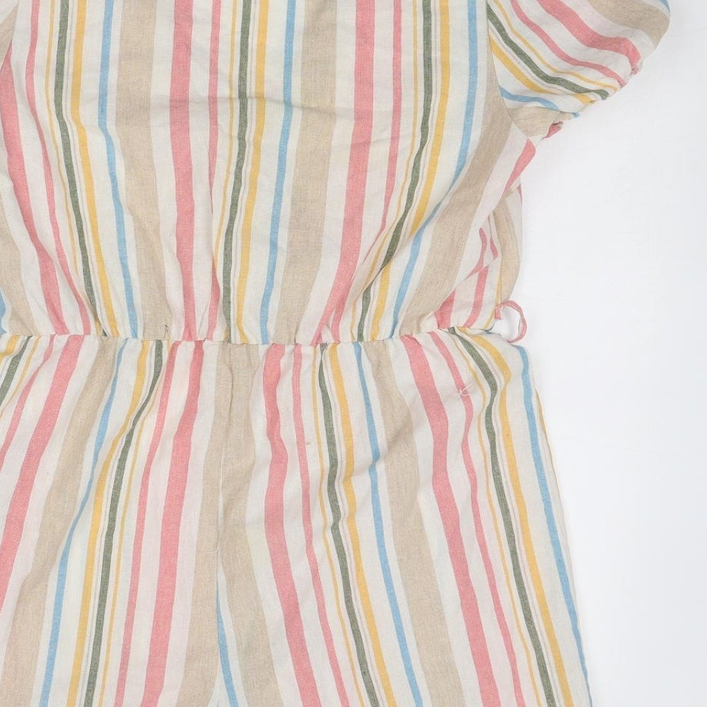In the Style Womens Multicoloured Striped Linen Playsuit One-Piece Size 14 Snap