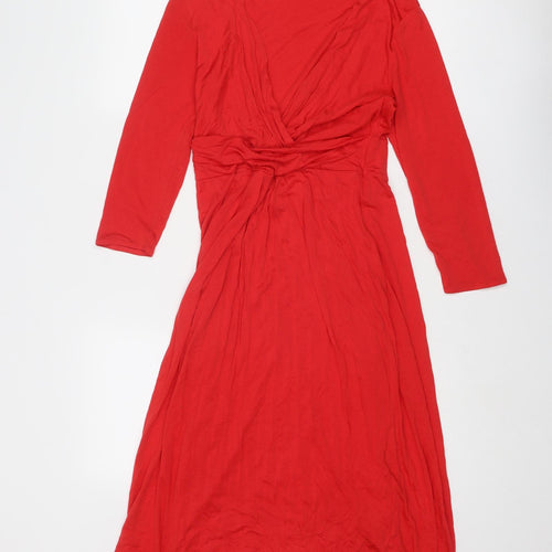 Boden Womens Red Lyocell A-Line Size 12 V-Neck Pullover - Front Detail