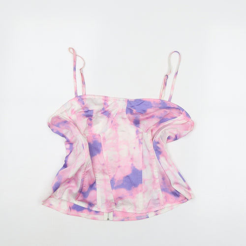 PRETTYLITTLETHING Womens Pink Polyester Camisole Tank Size 16 Square Neck - Corset Style Tie Dye