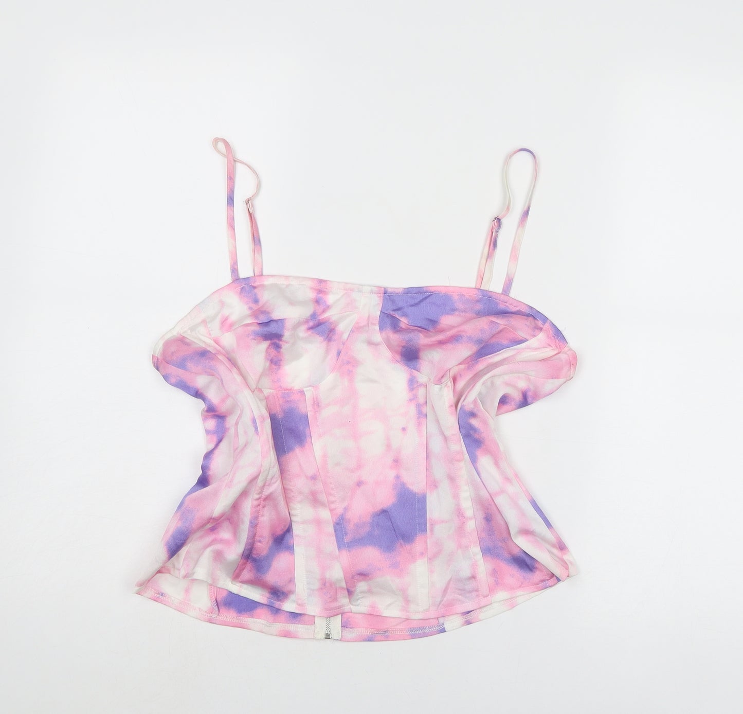 PRETTYLITTLETHING Womens Pink Polyester Camisole Tank Size 16 Square Neck - Corset Style Tie Dye