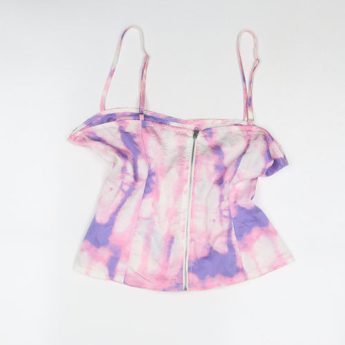PRETTYLITTLETHING Womens Pink Polyester Camisole Tank Size 16 Square Neck - Corset Style Tie Dye