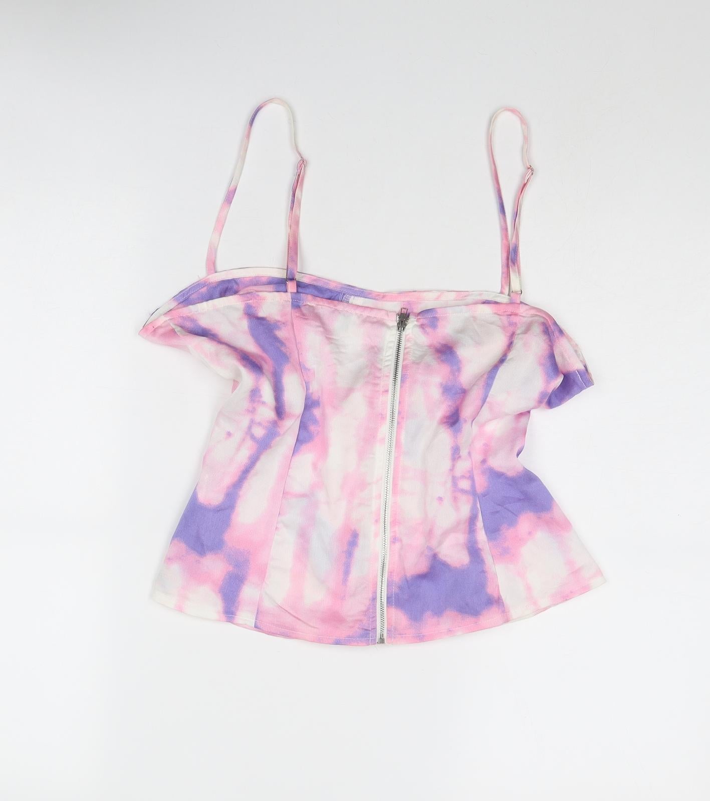 PRETTYLITTLETHING Womens Pink Polyester Camisole Tank Size 16 Square Neck - Corset Style Tie Dye