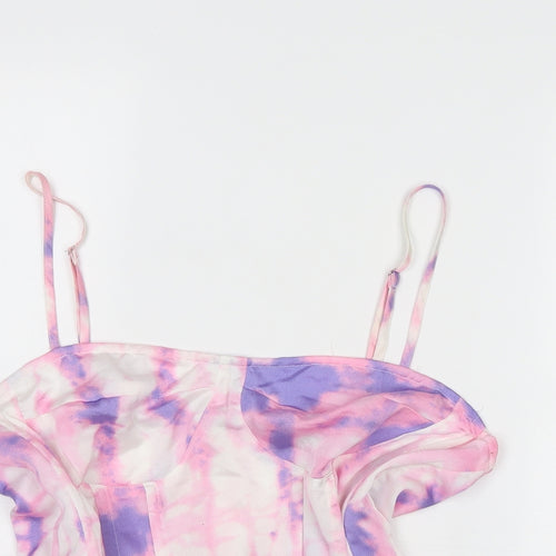 PRETTYLITTLETHING Womens Pink Polyester Camisole Tank Size 16 Square Neck - Corset Style Tie Dye