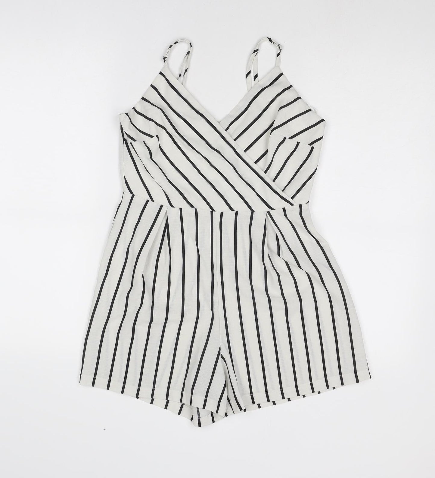 New Look Womens White Striped Polyester Playsuit One-Piece Size 8 Zip - Wrap Front Detail