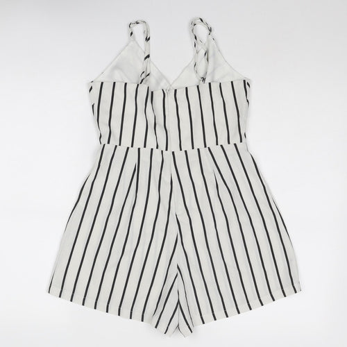 New Look Womens White Striped Polyester Playsuit One-Piece Size 8 Zip - Wrap Front Detail