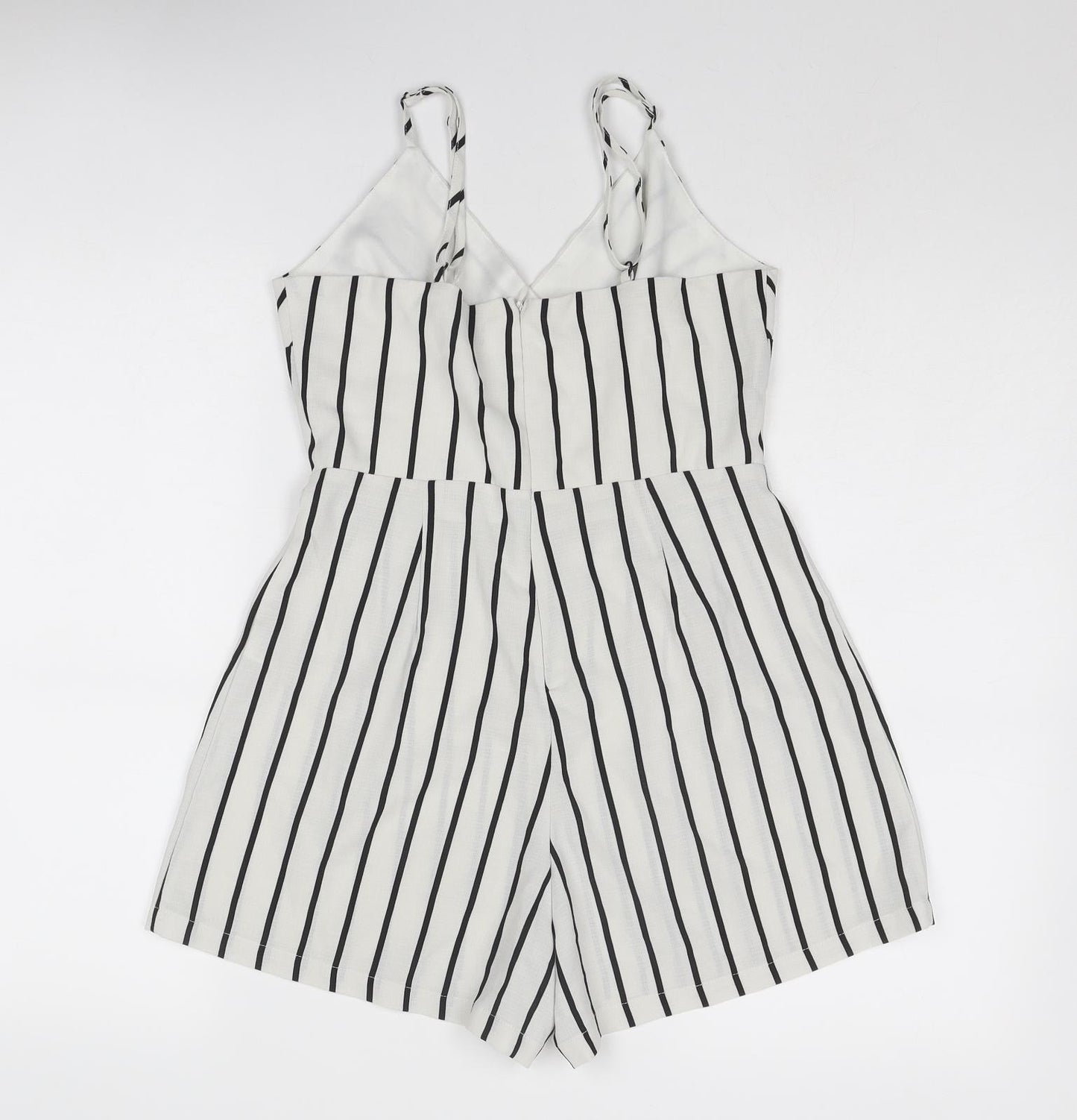 New Look Womens White Striped Polyester Playsuit One-Piece Size 8 Zip - Wrap Front Detail
