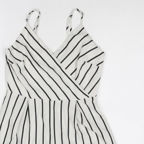 New Look Womens White Striped Polyester Playsuit One-Piece Size 8 Zip - Wrap Front Detail