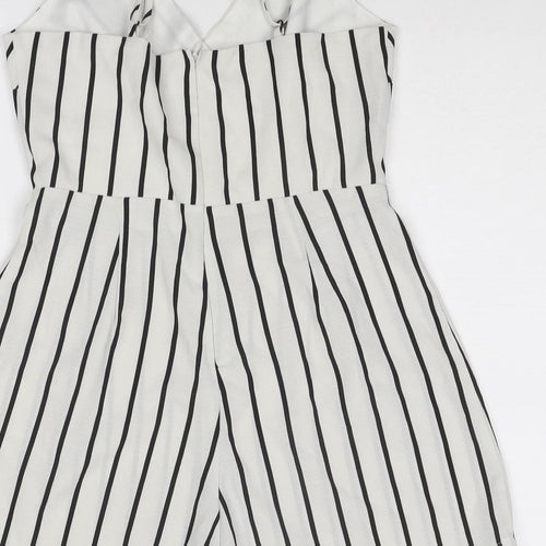 New Look Womens White Striped Polyester Playsuit One-Piece Size 8 Zip - Wrap Front Detail
