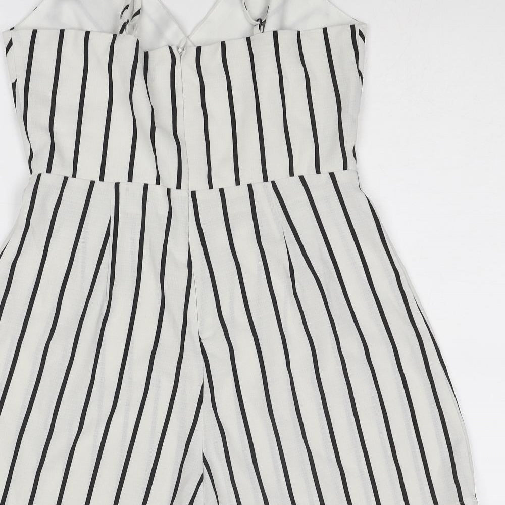 New Look Womens White Striped Polyester Playsuit One-Piece Size 8 Zip - Wrap Front Detail
