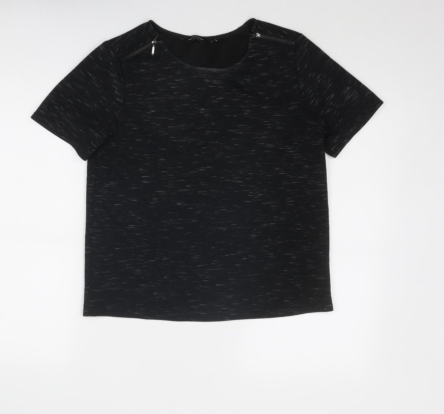 New Look Womens Black Polyester Basic T-Shirt Size 10 Boat Neck - Marled