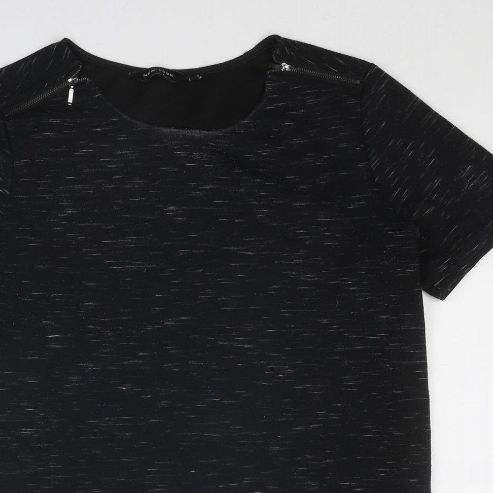 New Look Womens Black Polyester Basic T-Shirt Size 10 Boat Neck - Marled