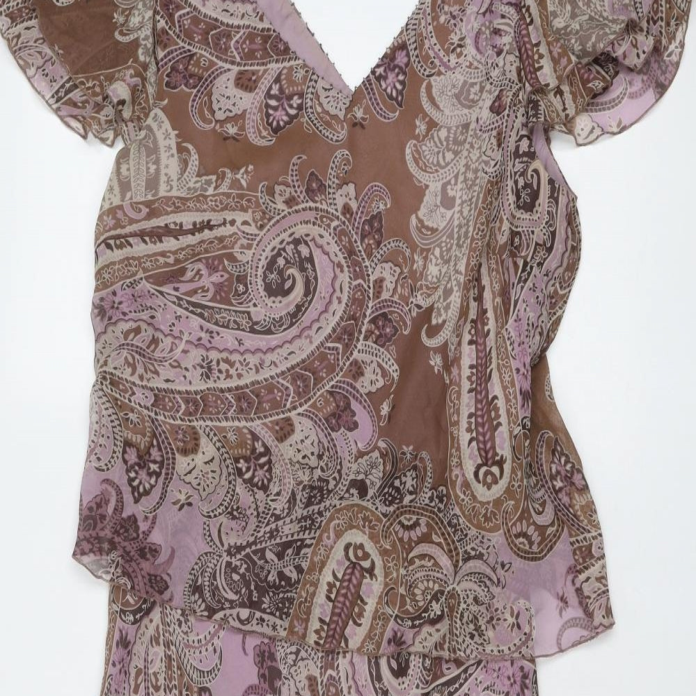 CC Womens Multicoloured Paisley Silk Fit & Flare Size 12 V-Neck Pullover