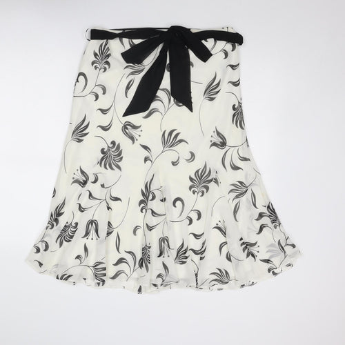BHS Womens Ivory Floral Polyester Swing Skirt Size 32 in