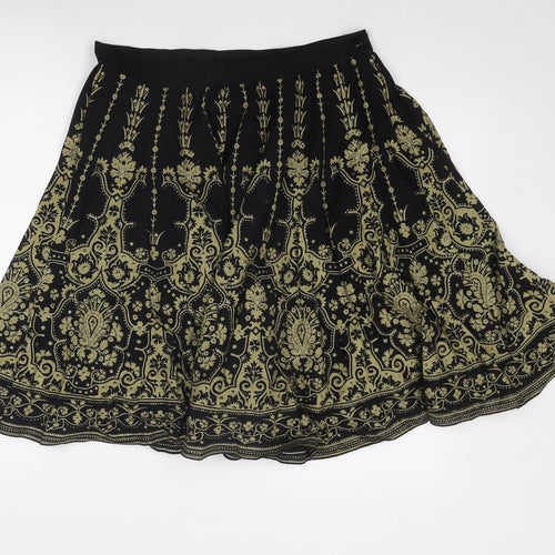 Editions Womens Black Geometric Cotton Swing Skirt Size 16 Zip