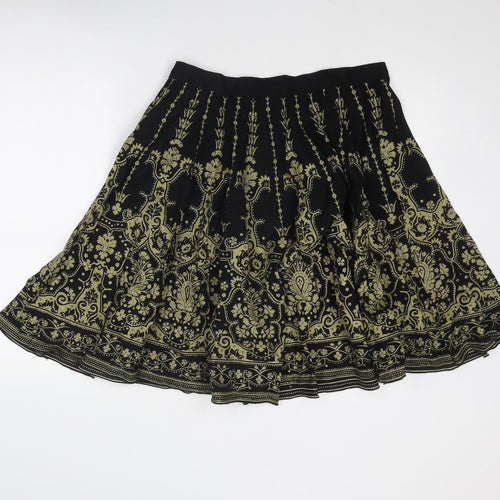 Editions Womens Black Geometric Cotton Swing Skirt Size 16 Zip