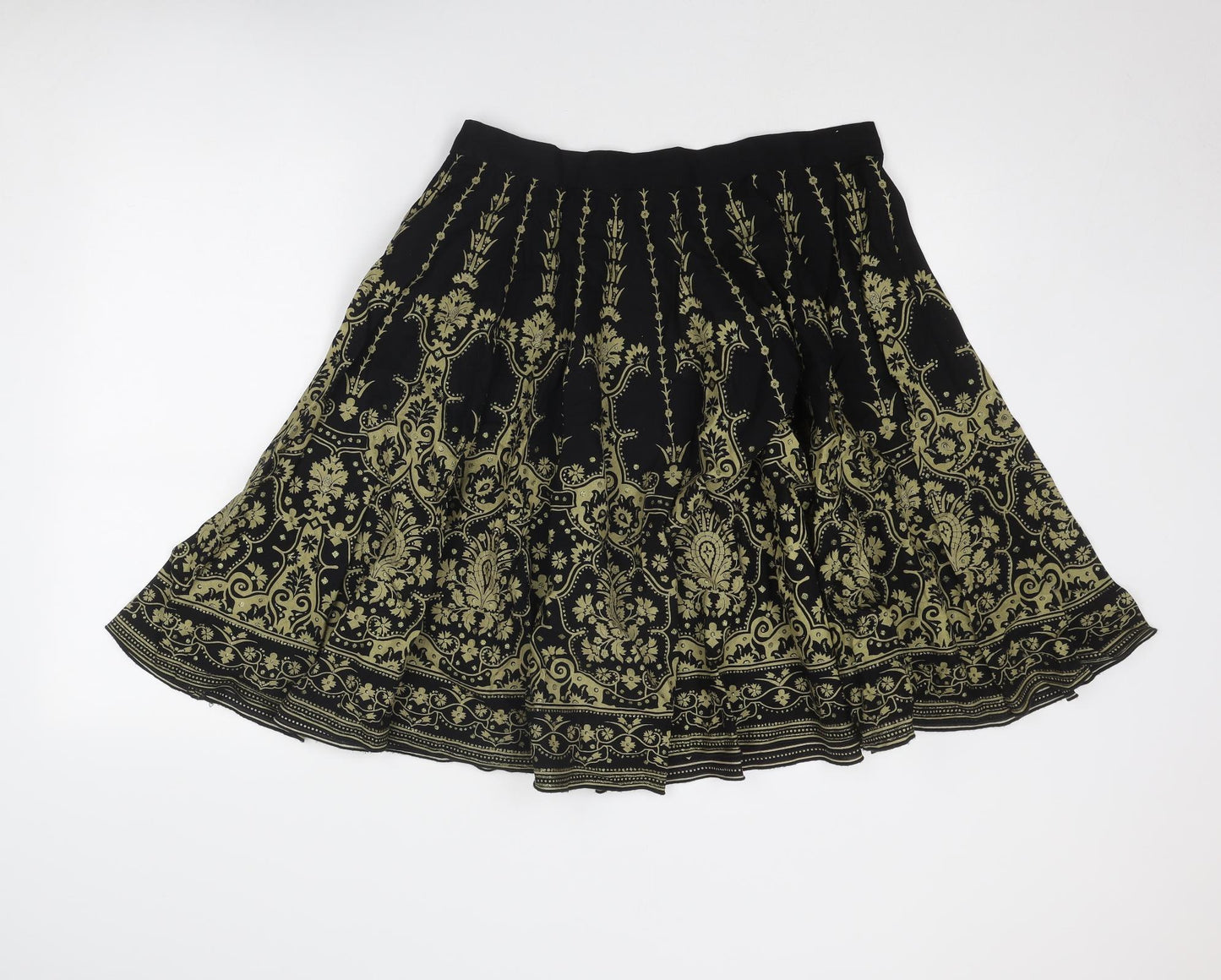 Editions Womens Black Geometric Cotton Swing Skirt Size 16 Zip
