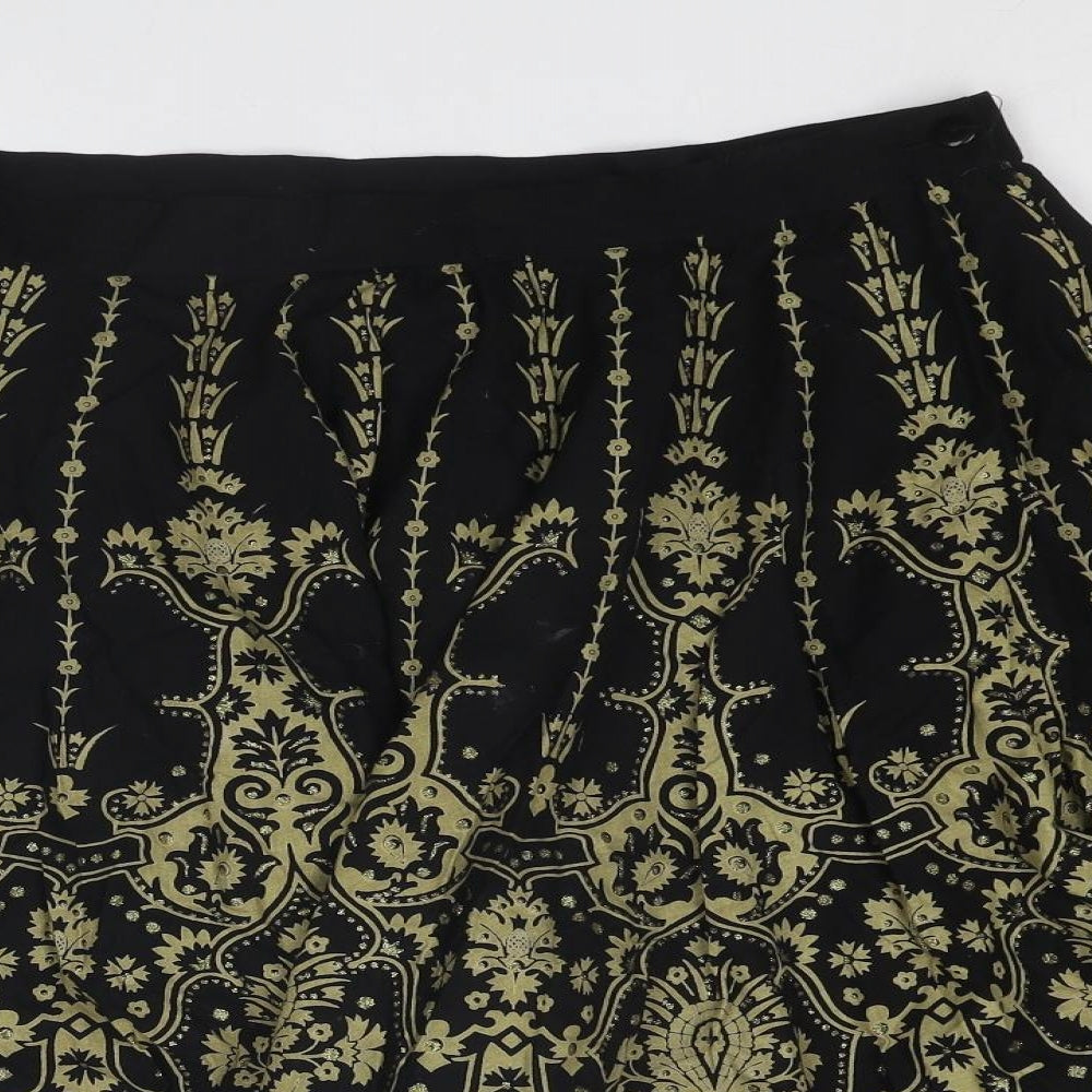 Editions Womens Black Geometric Cotton Swing Skirt Size 16 Zip