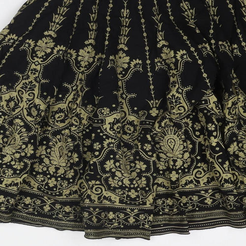 Editions Womens Black Geometric Cotton Swing Skirt Size 16 Zip