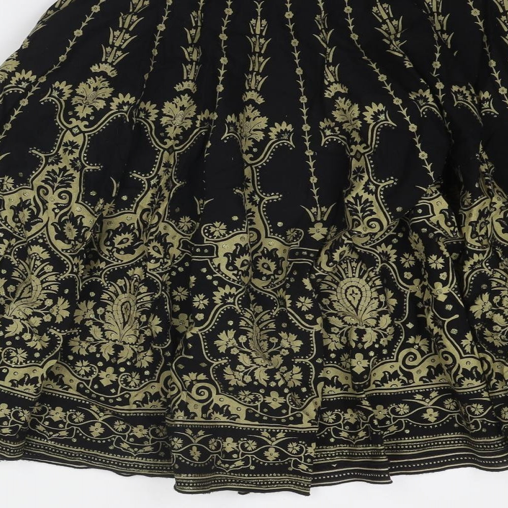 Editions Womens Black Geometric Cotton Swing Skirt Size 16 Zip