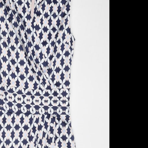 H&M Womens Blue Geometric Polyester Shift Size 6 V-Neck Zip