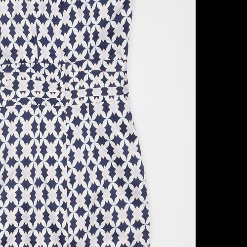 H&M Womens Blue Geometric Polyester Shift Size 6 V-Neck Zip