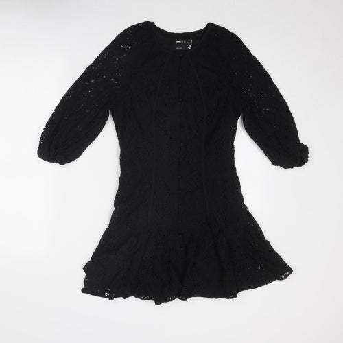 ASOS Womens Black Nylon A-Line Size 8 Round Neck Button