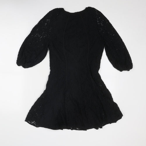 ASOS Womens Black Nylon A-Line Size 8 Round Neck Button