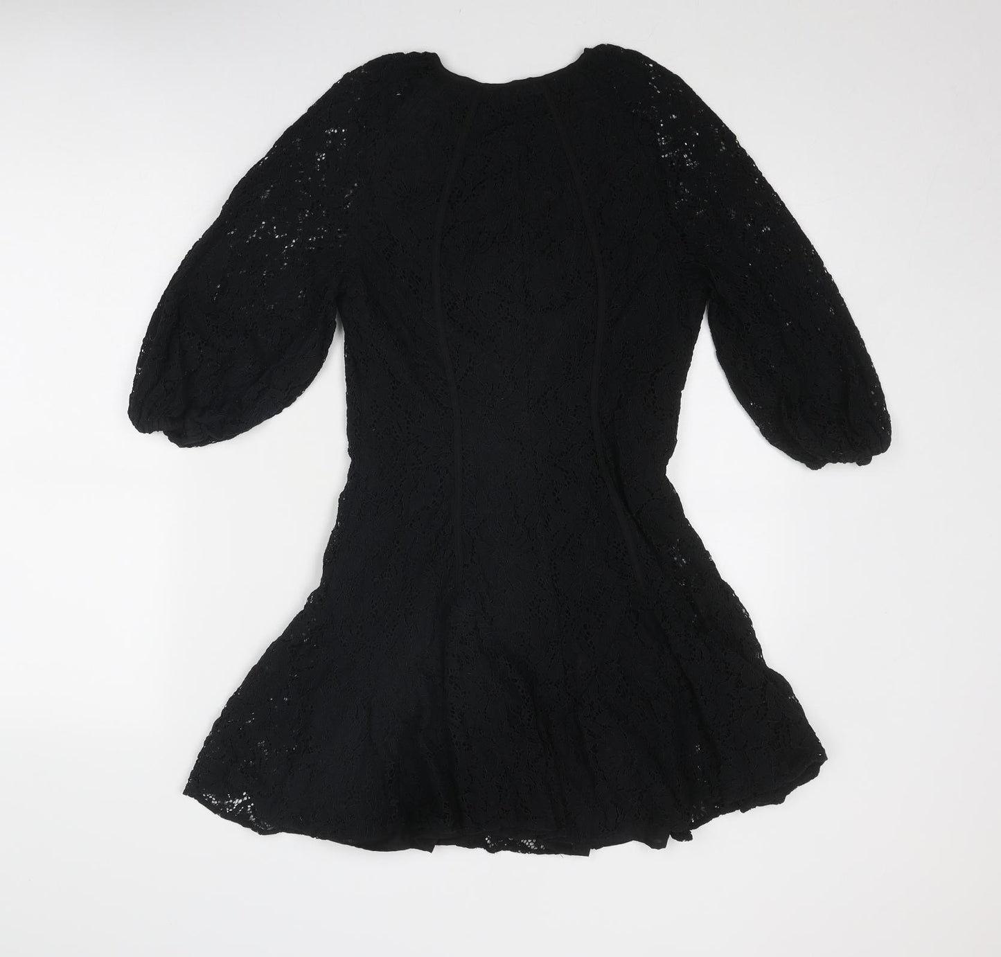 ASOS Womens Black Nylon A-Line Size 8 Round Neck Button