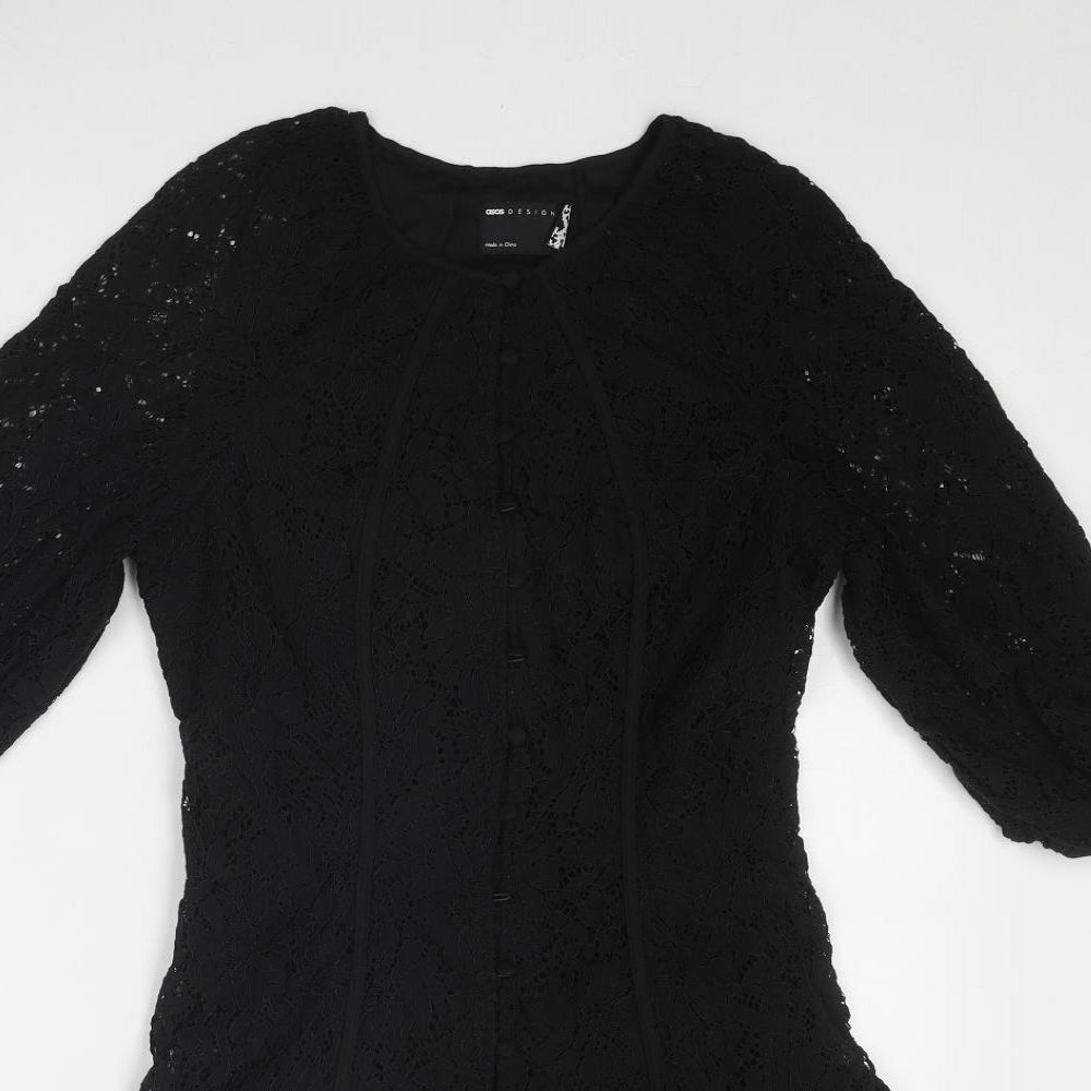 ASOS Womens Black Nylon A-Line Size 8 Round Neck Button