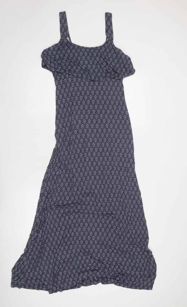 JoJo Maman Bébé Womens Blue Geometric Viscose A-Line Size S Round Neck Pullover