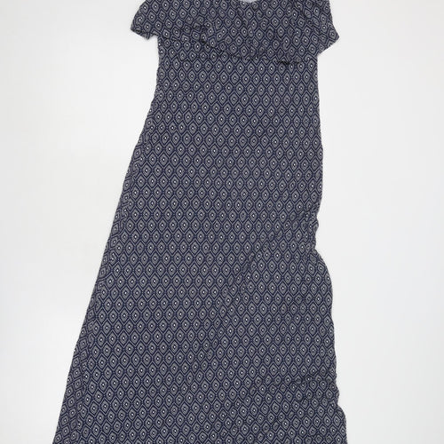 JoJo Maman Bébé Womens Blue Geometric Viscose A-Line Size S Round Neck Pullover
