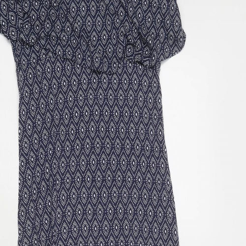 JoJo Maman Bébé Womens Blue Geometric Viscose A-Line Size S Round Neck Pullover