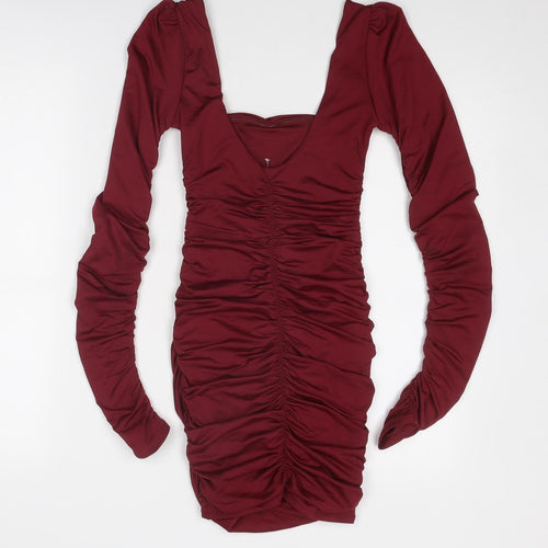Oh Polly Womens Red Polyester Bodycon Size 6 Square Neck Pullover - Open Back