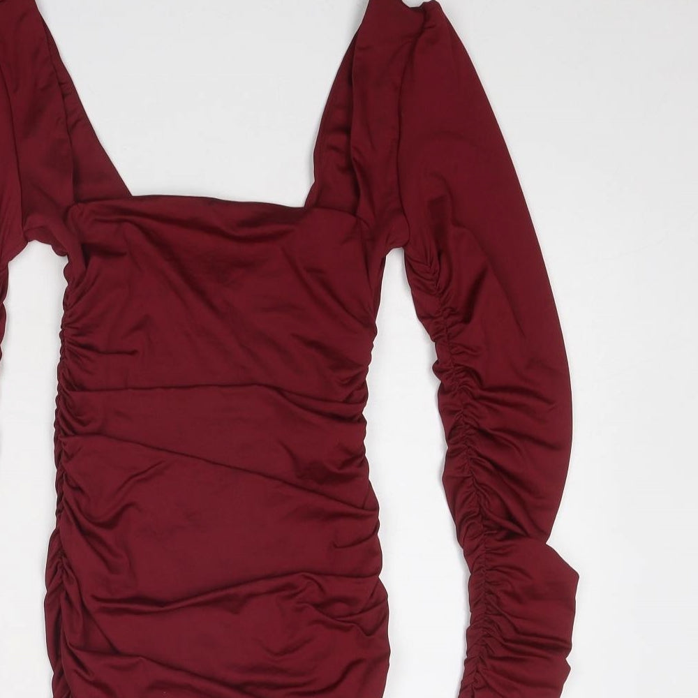 Oh Polly Womens Red Polyester Bodycon Size 6 Square Neck Pullover - Open Back